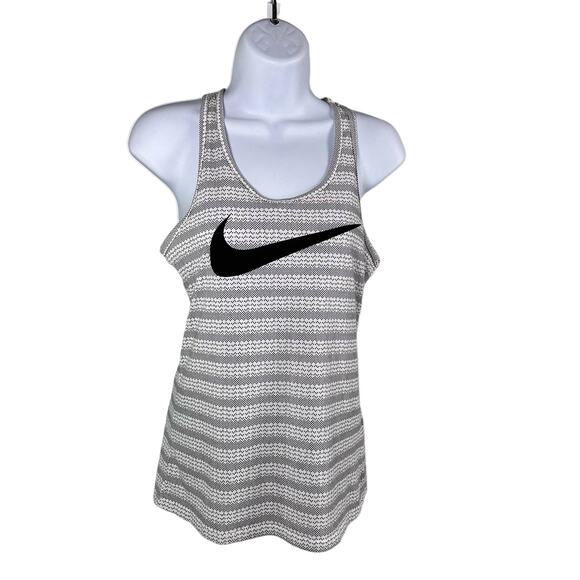 Nike Womens Size Small Gray/White All Over Print Dri Fit Swoosh Tank Top Active - Picture 2 of 8
